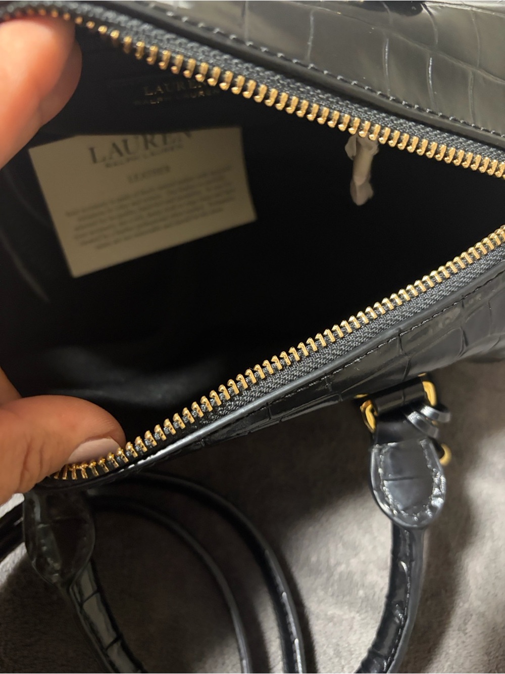 Ralph Lauren Black Croc-Embossed Mini Barrel Bag with Gold Hardware - Picture 14 of 15